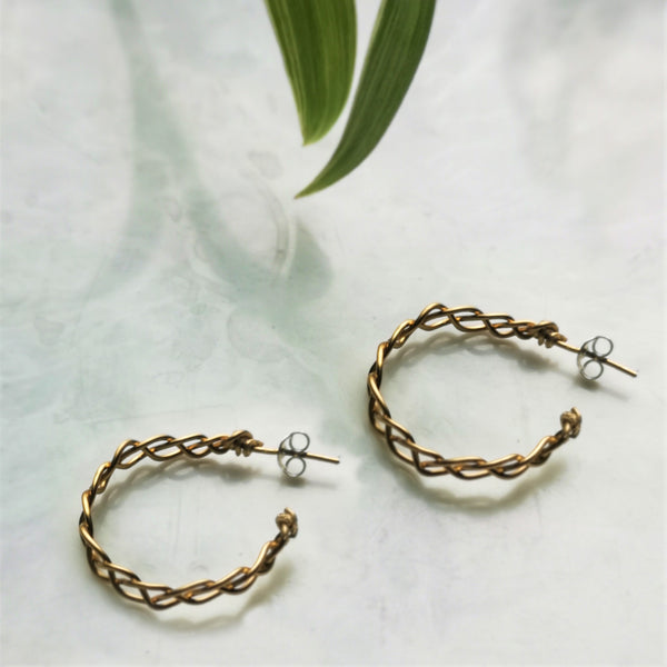 Gold plait hoop earrings