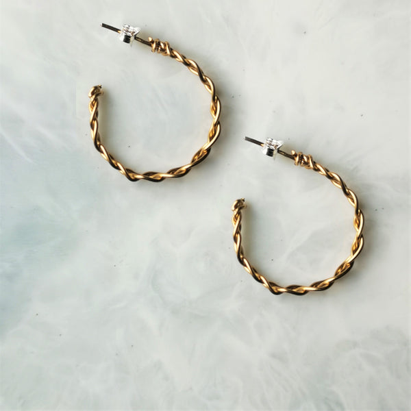 Gold plait hoop earrings