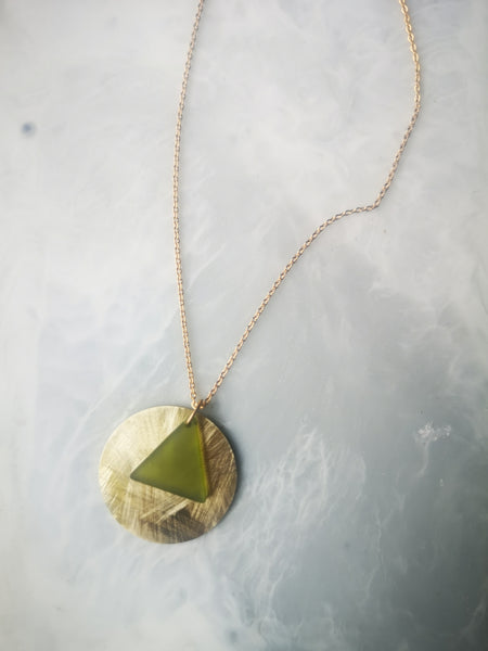 Gold vermeil and green acrylic triangle pendant necklace