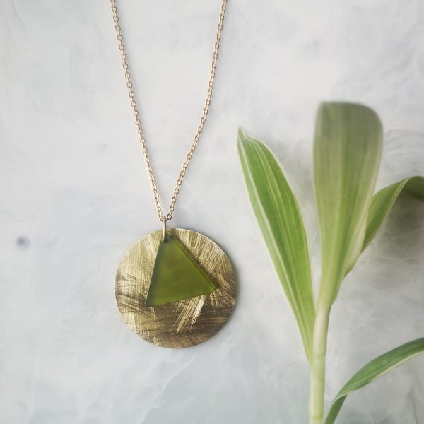 Gold vermeil and green acrylic triangle pendant necklace