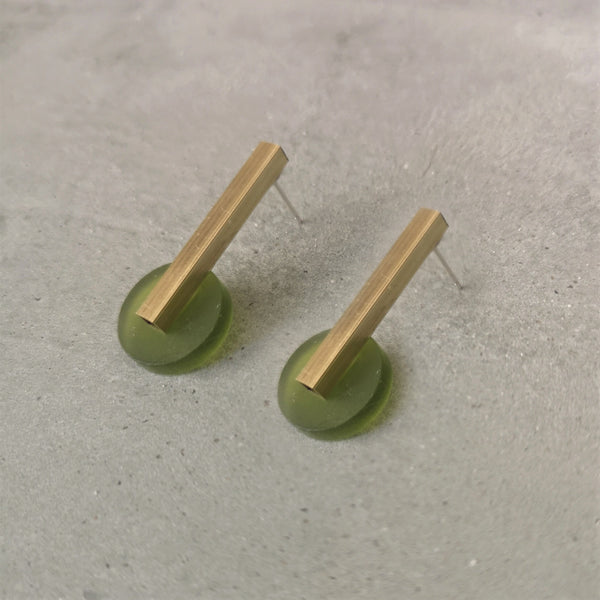 Acrylic Drop Earrings Green - 18 carat gold plated handmade statement earrings