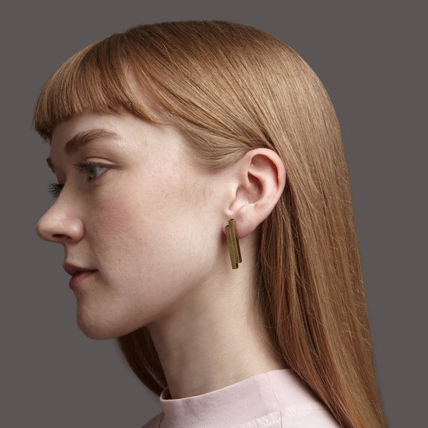 Geo tube gold earrings