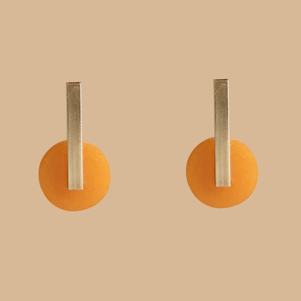 Acrylic Drop Earrings Orange - 18 carat gold plated handmade statement earrings