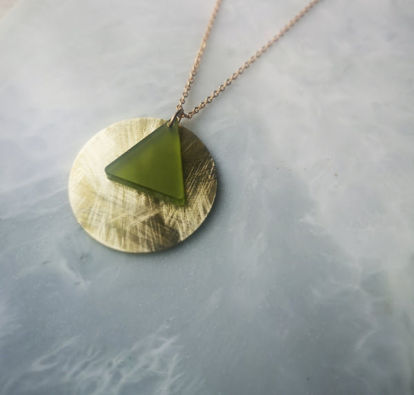 Gold vermeil and green acrylic triangle pendant necklace