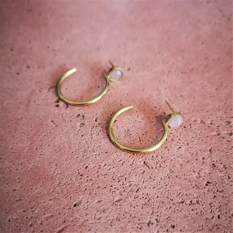 Gemstone Hoop Earrings - Rose Quartz