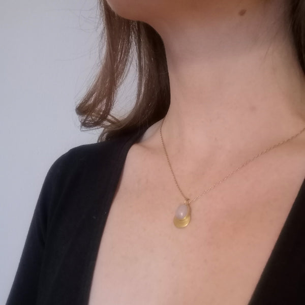 Oval Gemstone Pendant Necklace - Rose Quartz