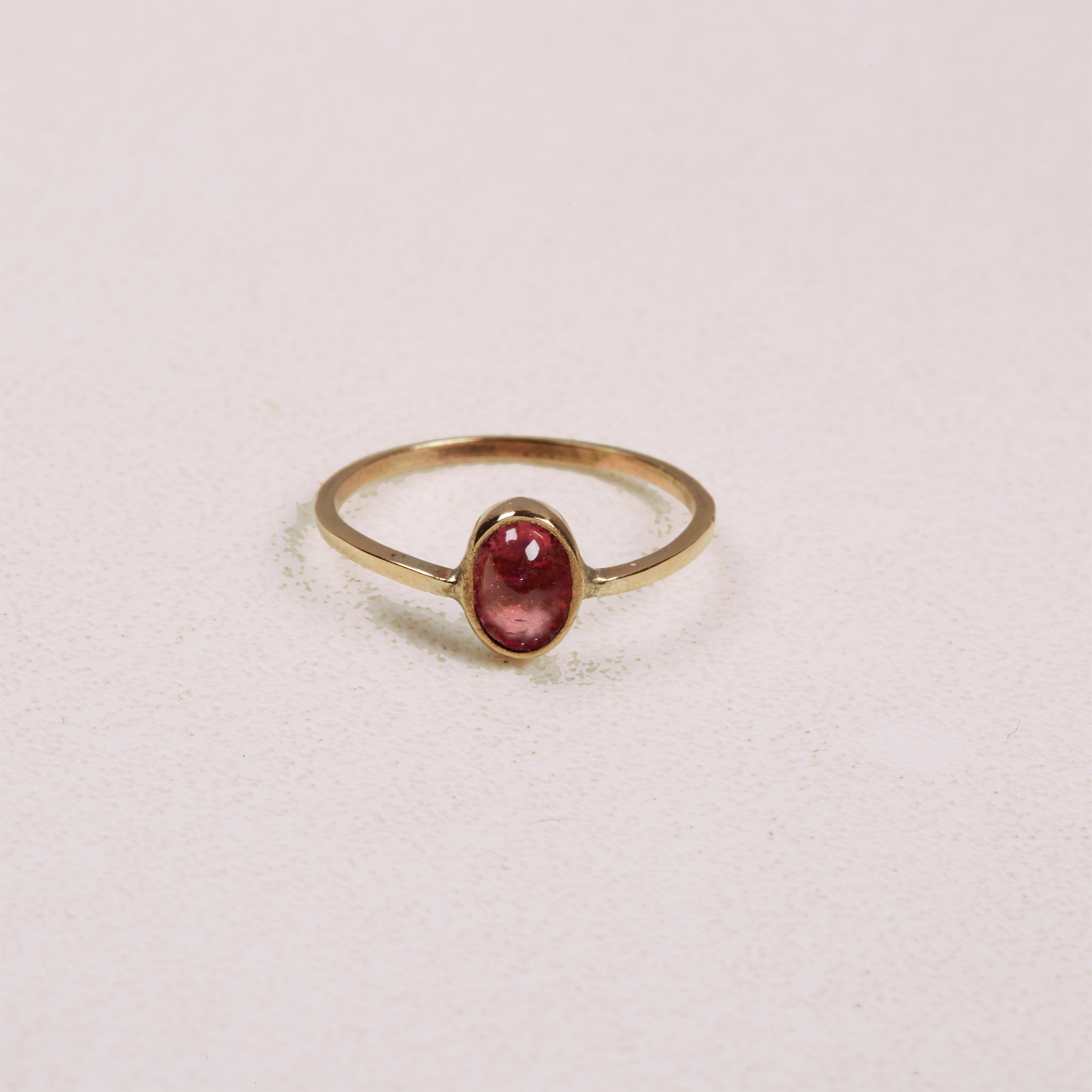 Solid gold simple and minimal pink tourmaline ring
